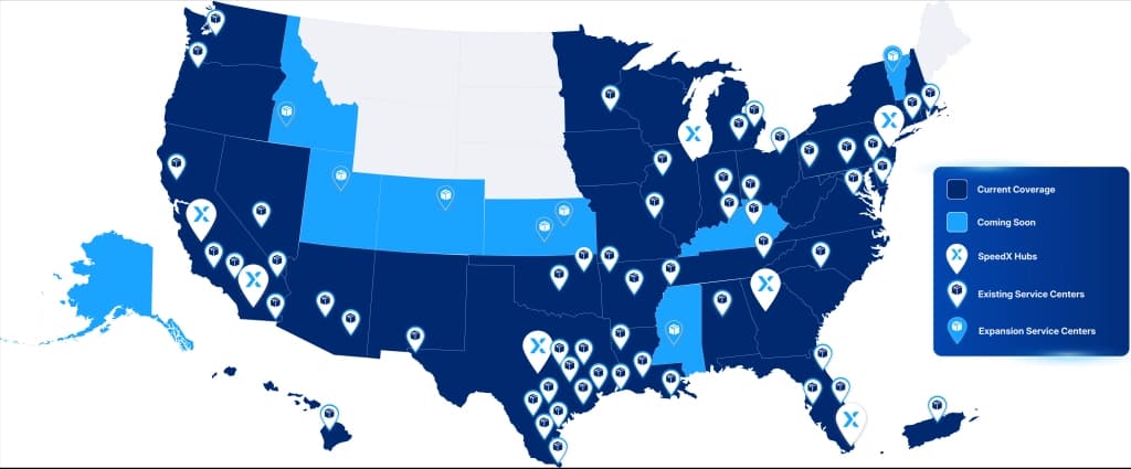 Illustrative SpeedX-style delivery coverage map